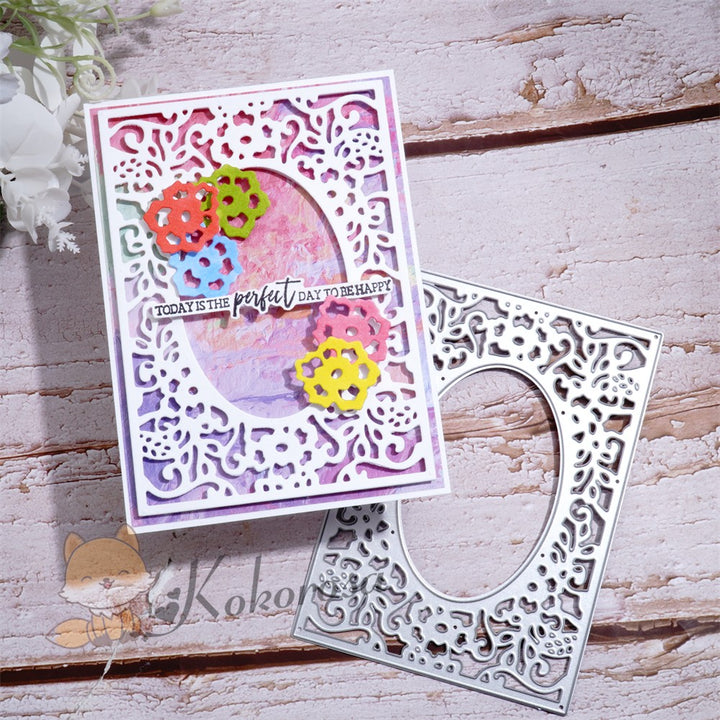 Kokorosa Metal Cutting Dies with Oval Centered Flowers Background Board