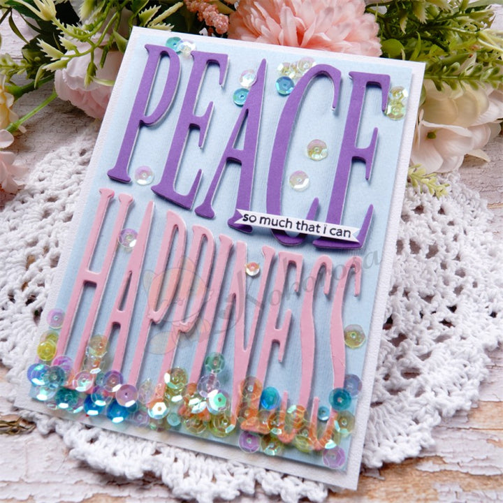 Kokorosa Metal Cutting Dies with "PEACE HAPPINESS" Word Background Board