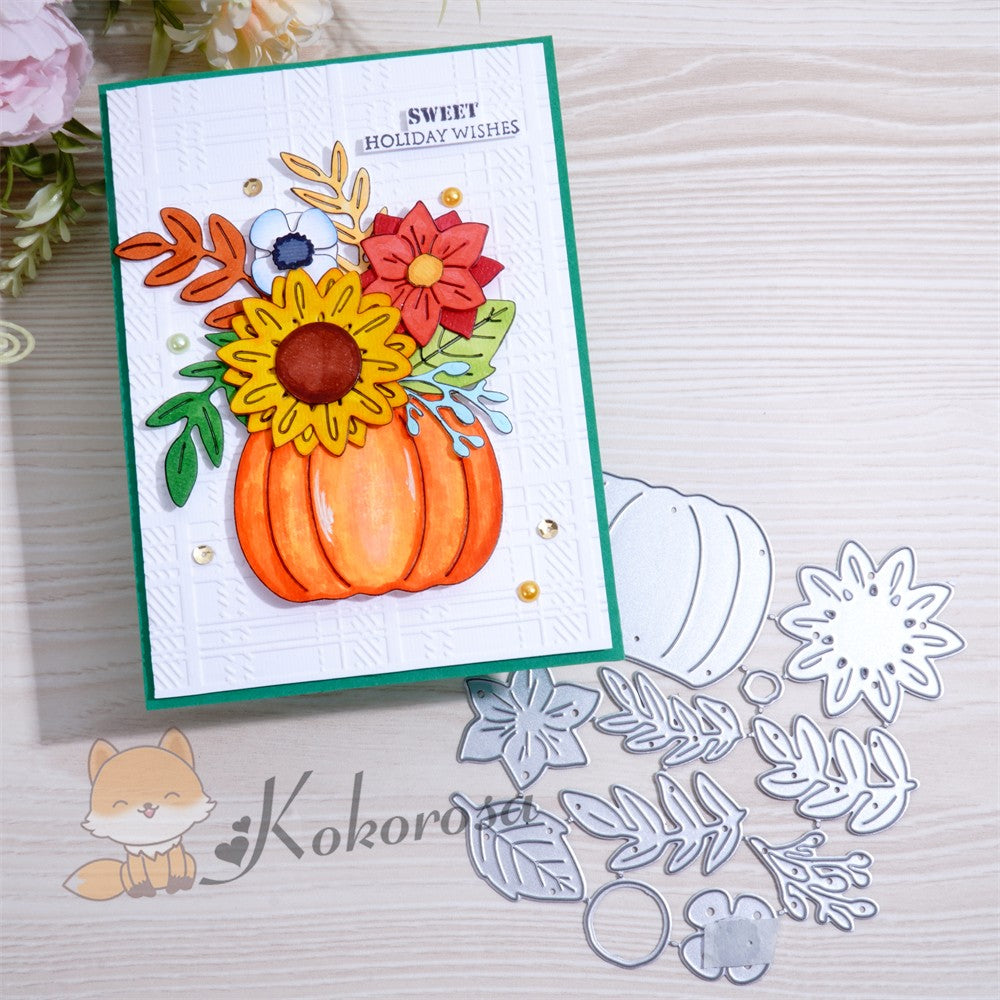 Kokorosa Metal Cutting Dies with Pumpkin & Flowers