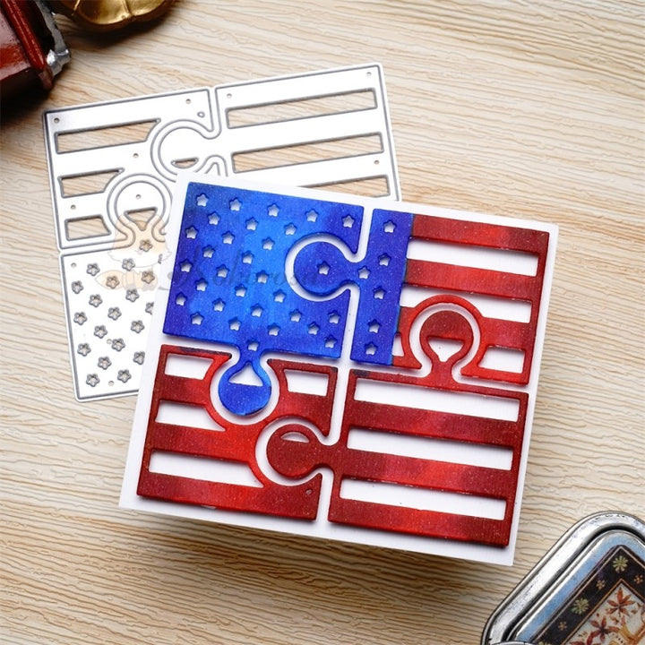 Kokorosa Metal Cutting Dies with Puzzle Patteren Stars and Stripes Flag Background Board