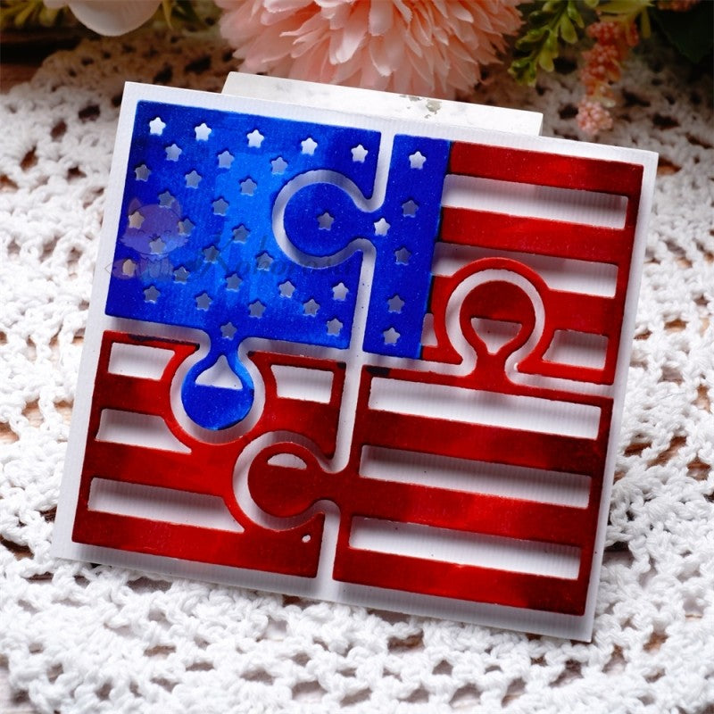 Kokorosa Metal Cutting Dies with Puzzle Patteren Stars and Stripes Flag Background Board