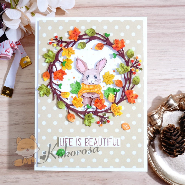 Kokorosa Metal Cutting Dies with Rabbit in Flower Wreath