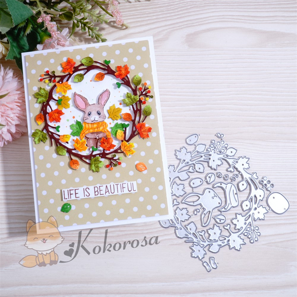 Kokorosa Metal Cutting Dies with Rabbit in Flower Wreath