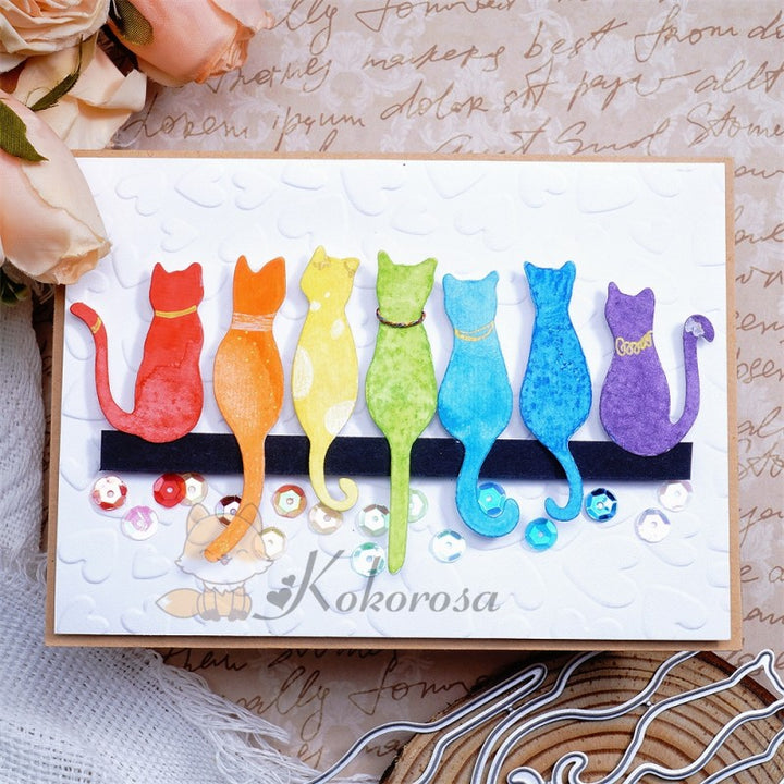 Kokorosa Metal Cutting Dies with Row of 7 Cute Kittens
