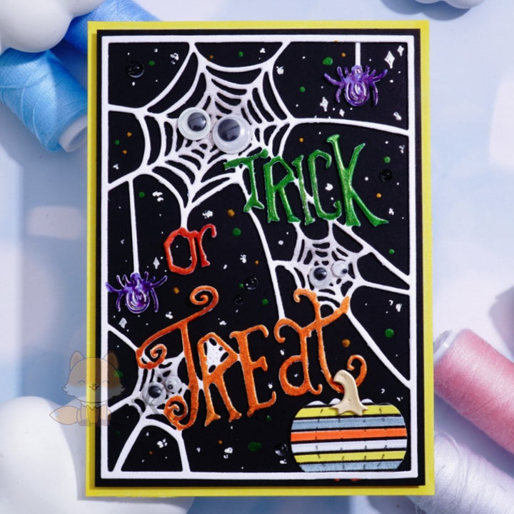 Kokorosa Metal Cutting Dies with Spider Web Frame Board & "TRICK OR TREAT"