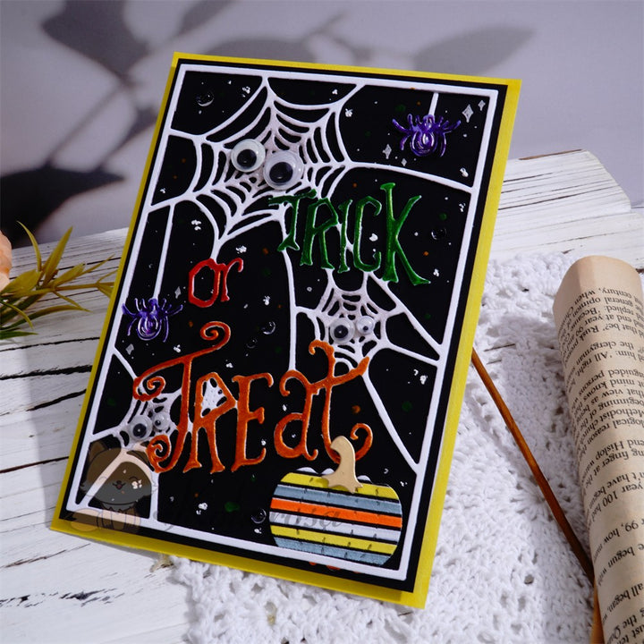 Kokorosa Metal Cutting Dies with Spider Web Frame Board & "TRICK OR TREAT"