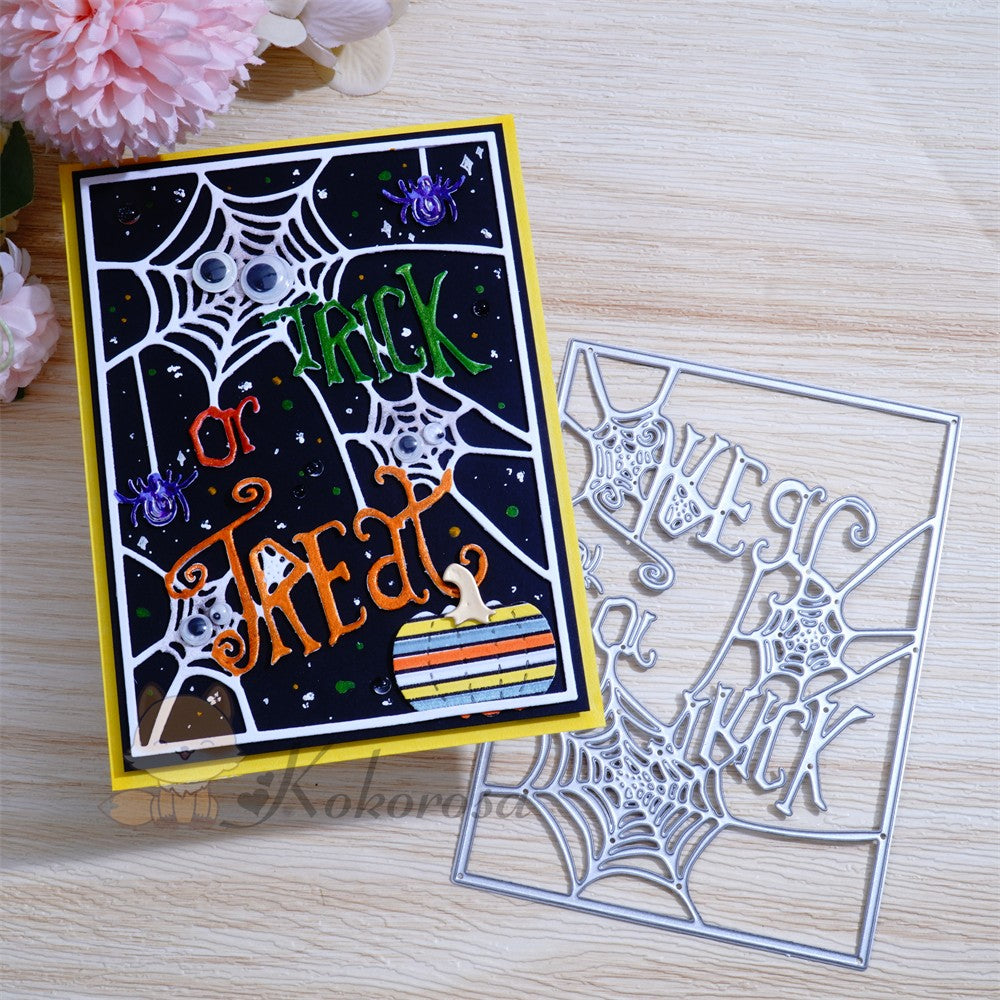 Kokorosa Metal Cutting Dies with Spider Web Frame Board & "TRICK OR TREAT"