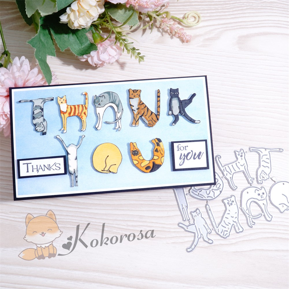 Kokorosa Metal Cutting Dies with Yoga Cats "THANK YOU" Words