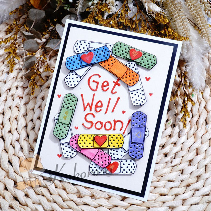 Kokorosa Metal Cutting Dies with "get well soon" Word & Band-Aid