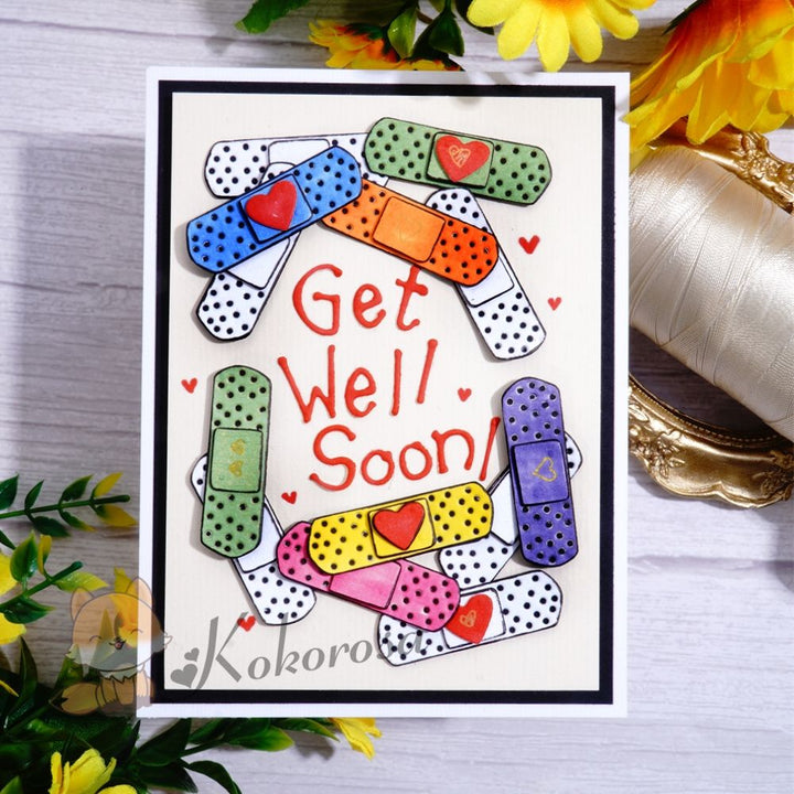 Kokorosa Metal Cutting Dies with "get well soon" Word & Band-Aid