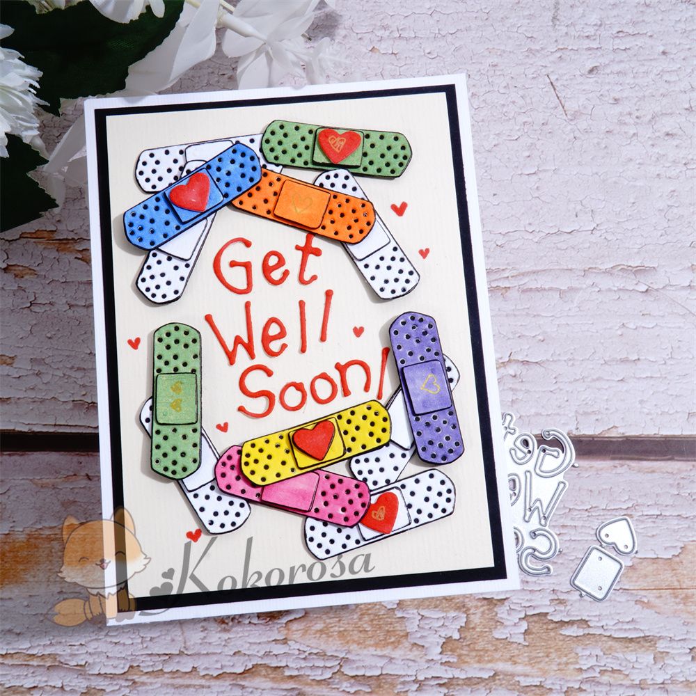 Kokorosa Metal Cutting Dies with "get well soon" Word & Band-Aid