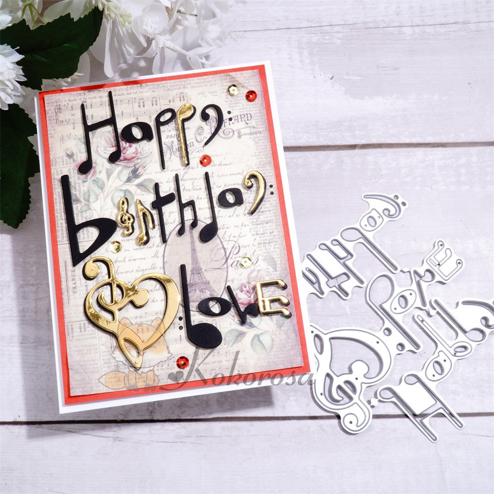 Kokorosa Metal Cutting Dies with Music Theme "happy birthday love" Word