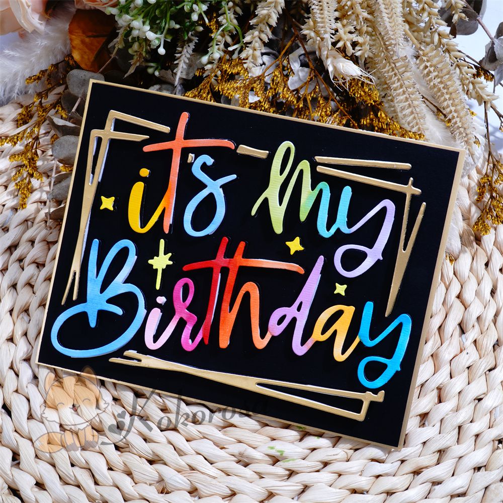 Kokorosa Metal Cutting Dies with "it's my Birthday" Words Background Board