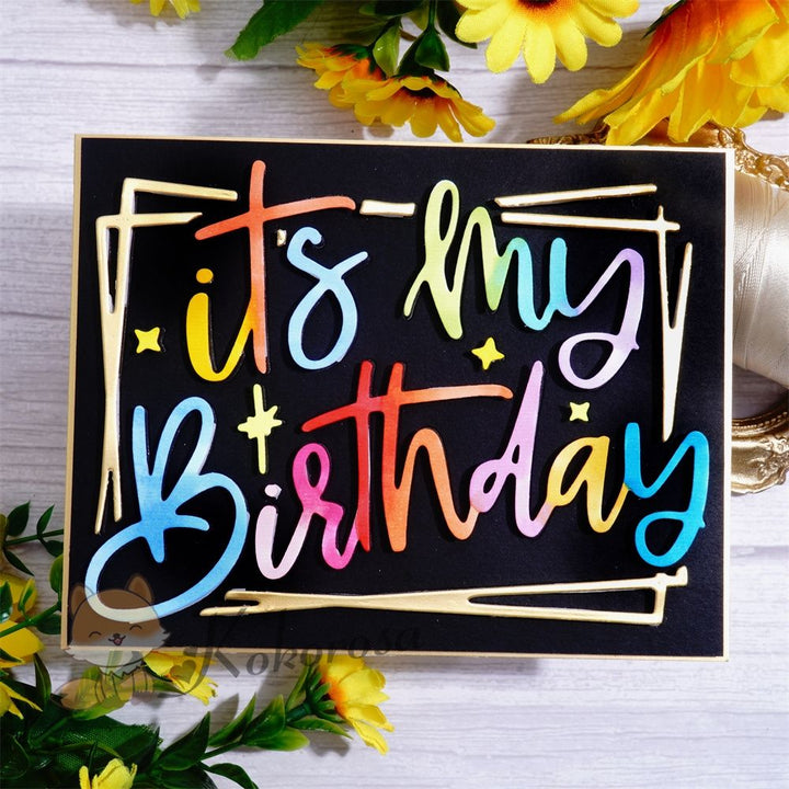 Kokorosa Metal Cutting Dies with "it's my Birthday" Words Background Board