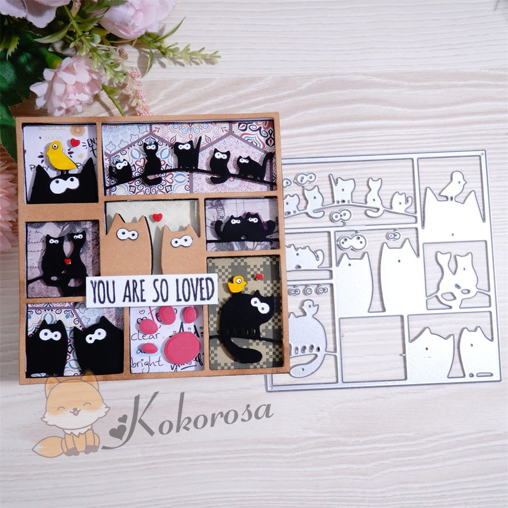 Kokorosa Metal Cutting Dies with Funny Cats Frame Board