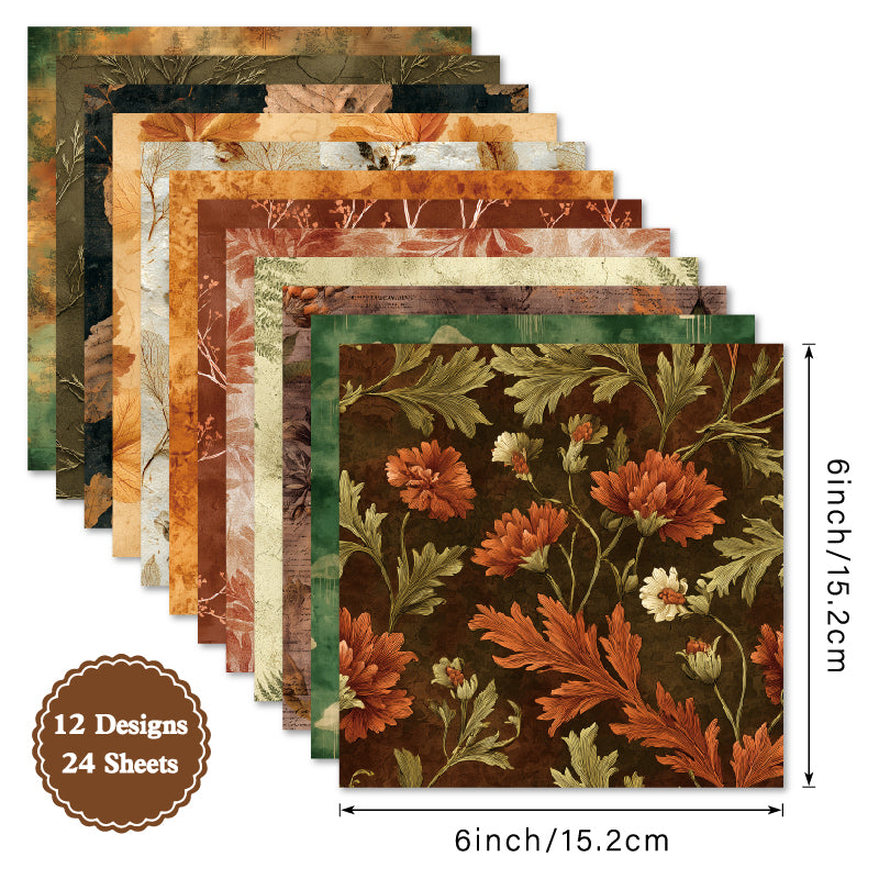 Kokorosa 24PCS 6" Foliage Scrapbook & Cardstock Paper