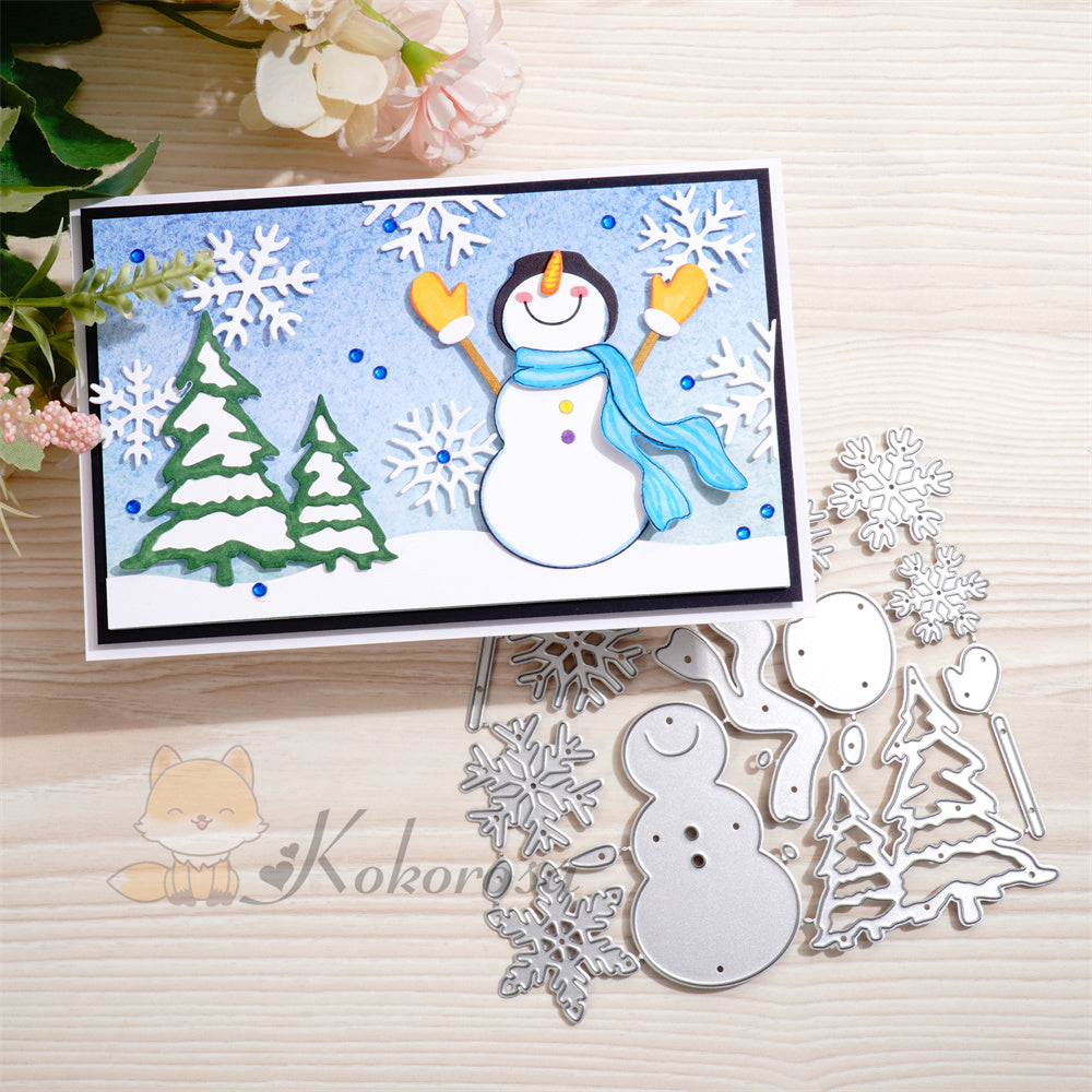 Kokorosa Metal Cutting Dies with Snowman Snowflake and Trees