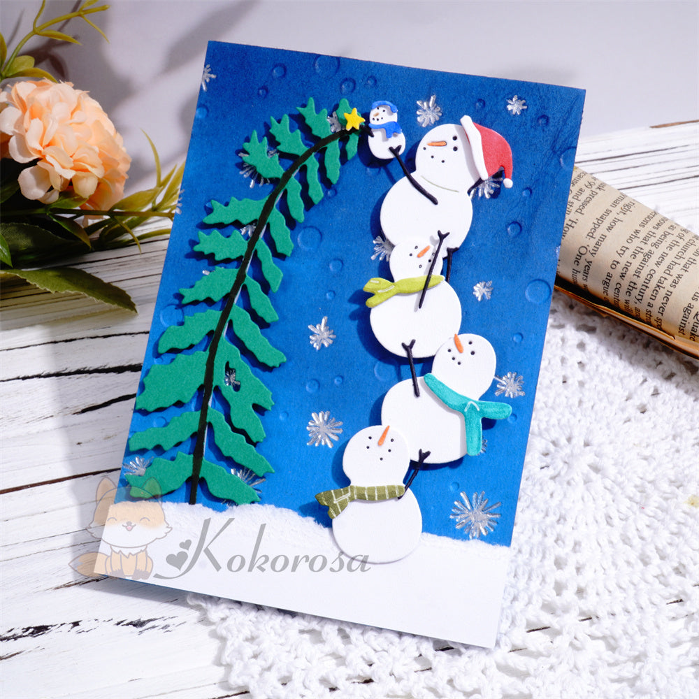 Kokorosa Metal Cutting Dies with Snowmen Decorating Christmas Tree