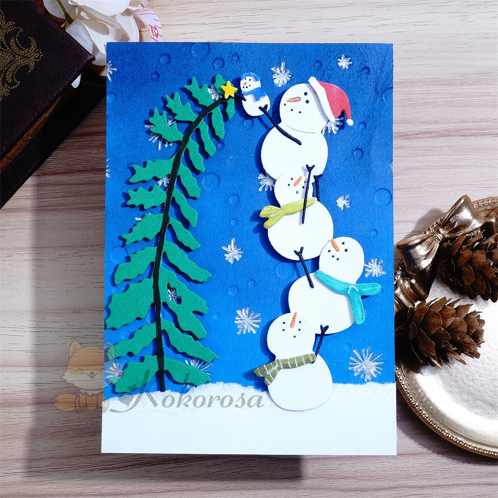 Kokorosa Metal Cutting Dies with Snowmen Decorating Christmas Tree