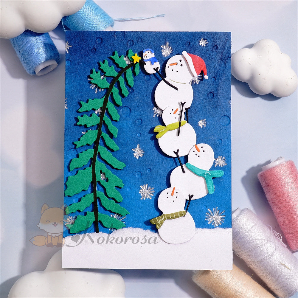 Kokorosa Metal Cutting Dies with Snowmen Decorating Christmas Tree