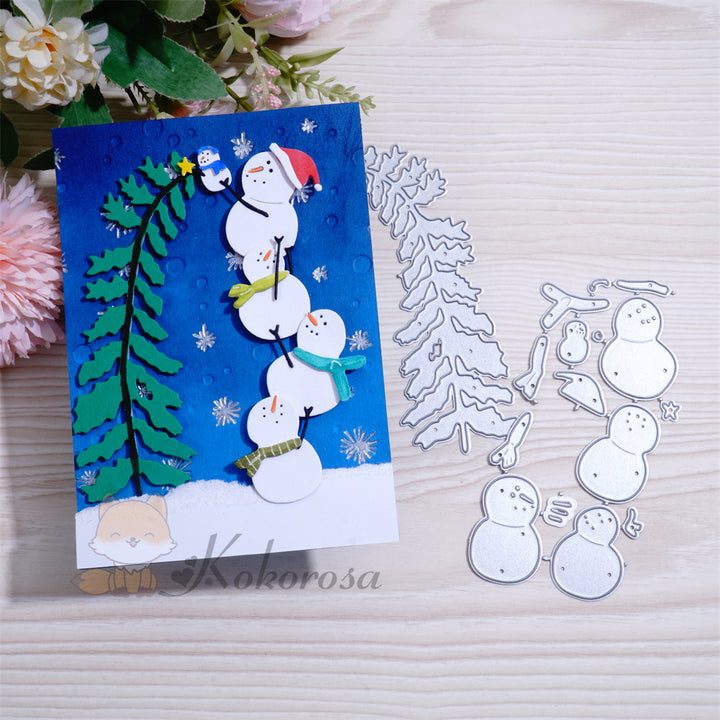 Kokorosa Metal Cutting Dies with Snowmen Decorating Christmas Tree