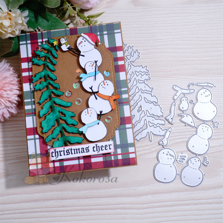 Kokorosa Metal Cutting Dies with Snowmen Decorating Christmas Tree