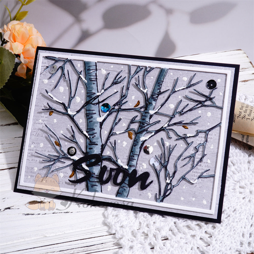 Kokorosa Metal Cutting Dies with Winter Tree Trunk Background Board