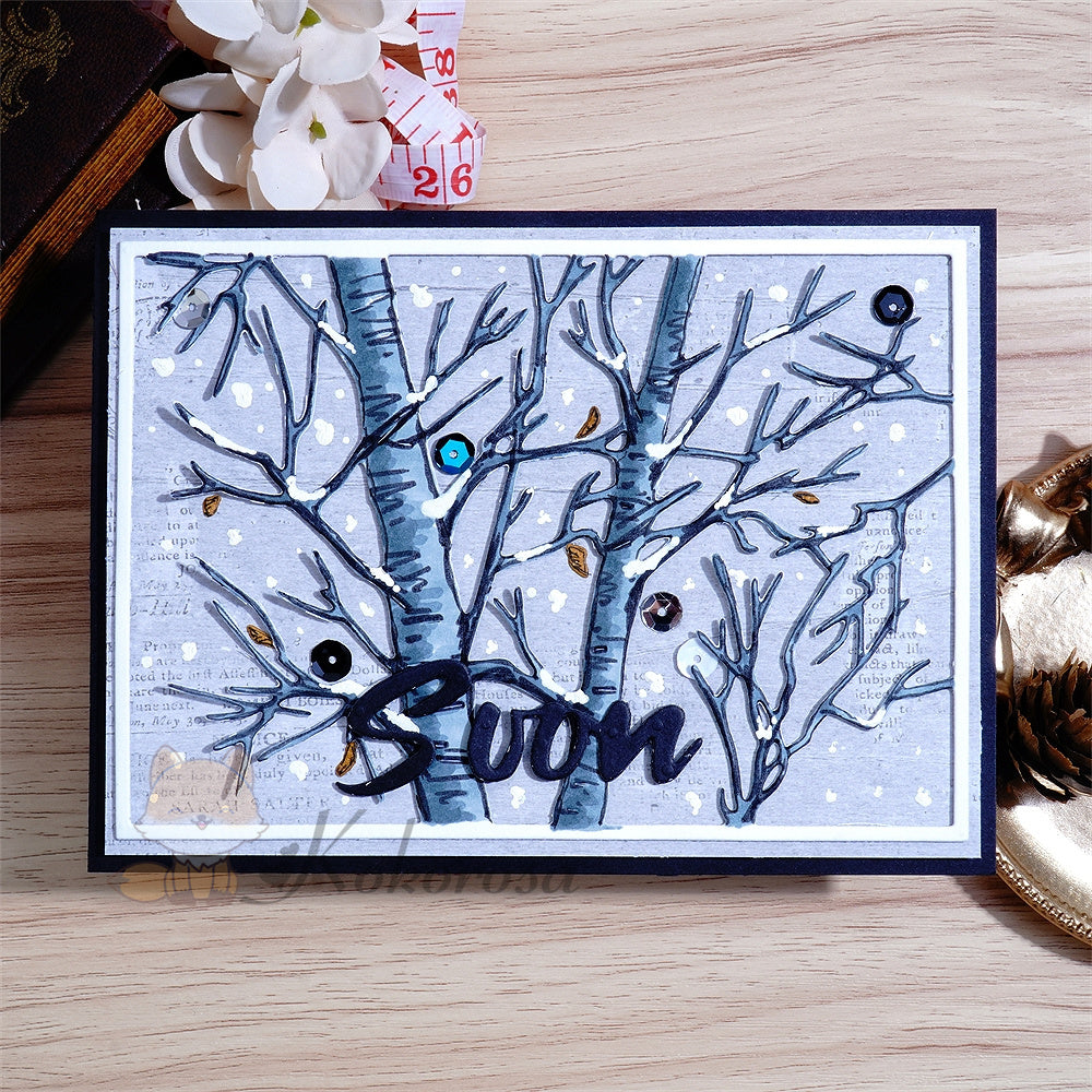 Kokorosa Metal Cutting Dies with Winter Tree Trunk Background Board