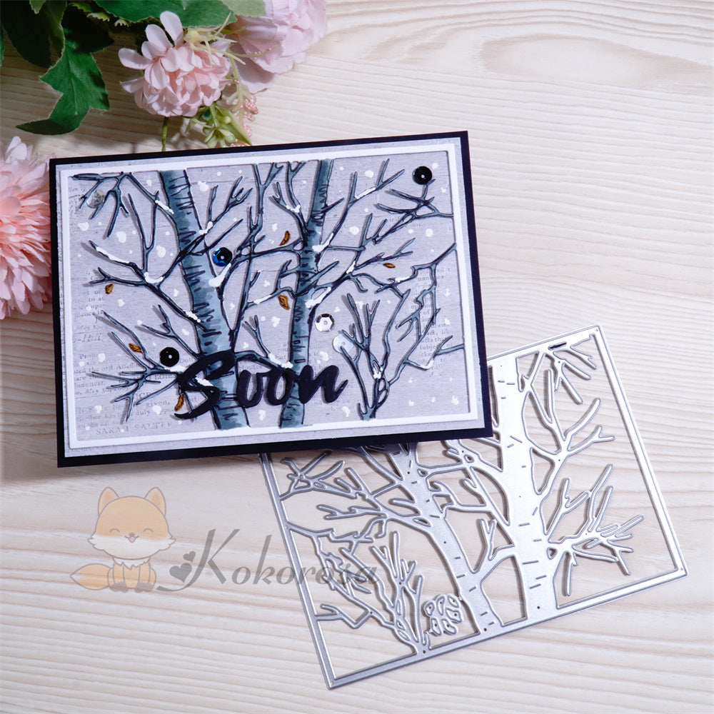 Kokorosa Metal Cutting Dies with Winter Tree Trunk Background Board