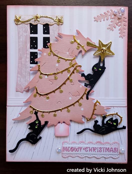 Kokorosa Metal Cutting Dies with Cats in the Christmas Tree