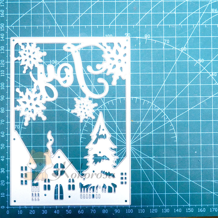 Kokorosa Metal Cutting Dies with 'JOY' Village in the Winter Background Board