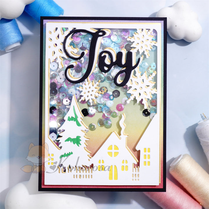 Kokorosa Metal Cutting Dies with 'JOY' Village in the Winter Background Board