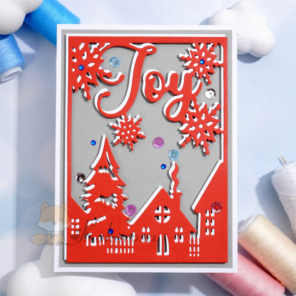 Kokorosa Metal Cutting Dies with 'JOY' Village in the Winter Background Board