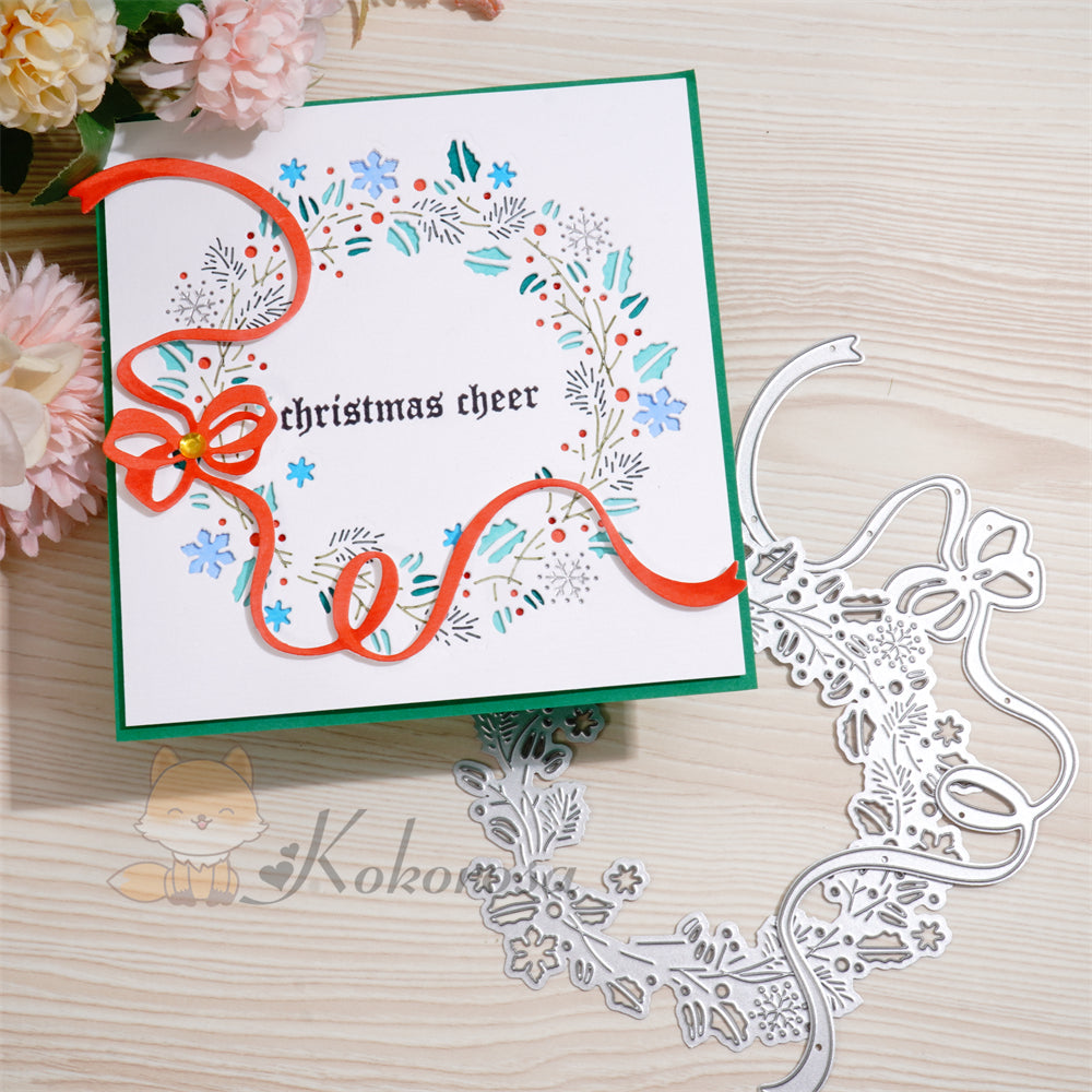 Kokorosa Metal Cutting Dies with Christmas Wreath and Tie