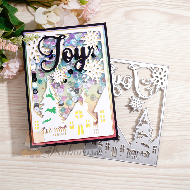 Kokorosa Metal Cutting Dies with 'JOY' Village in the Winter Background Board