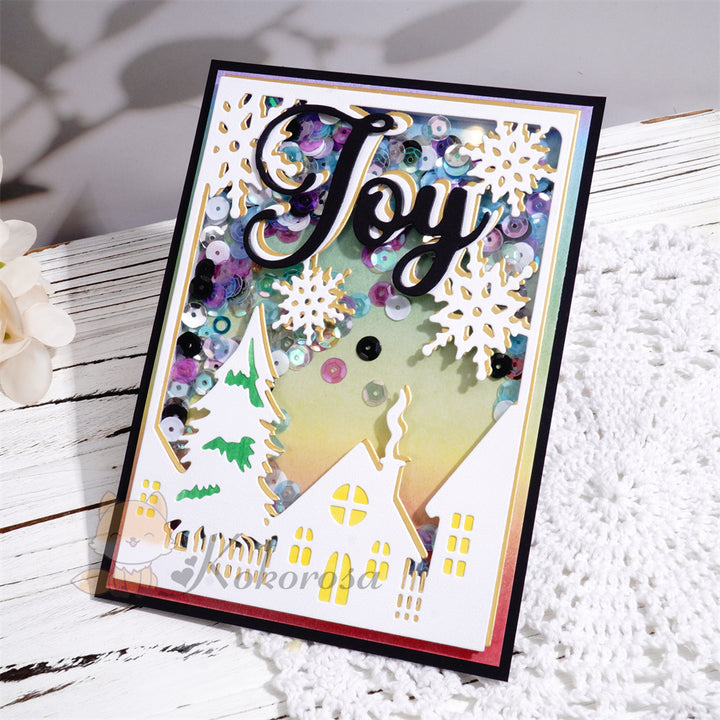 Kokorosa Metal Cutting Dies with 'JOY' Village in the Winter Background Board