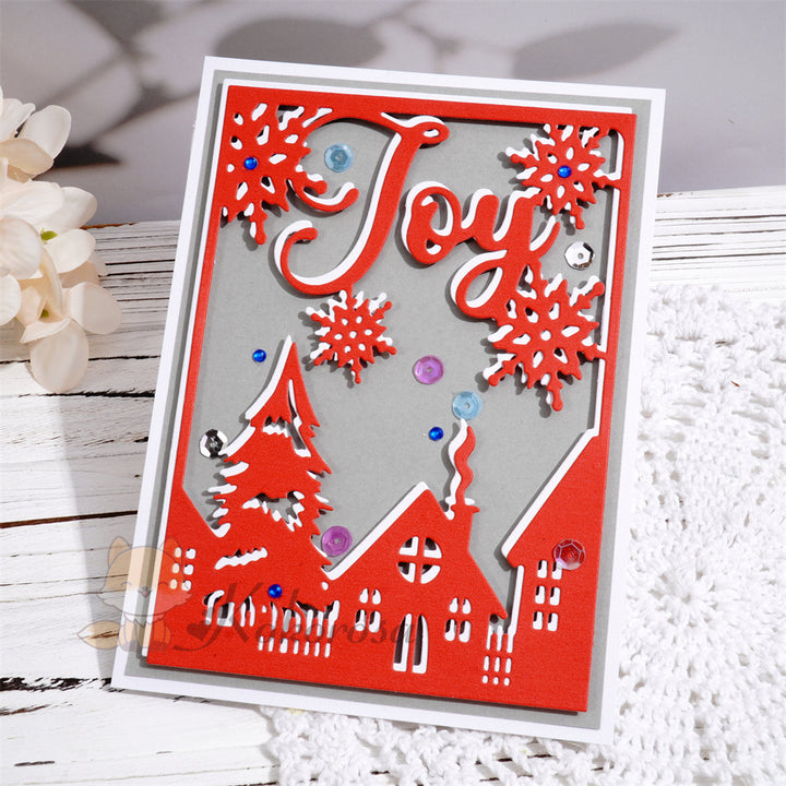 Kokorosa Metal Cutting Dies with 'JOY' Village in the Winter Background Board