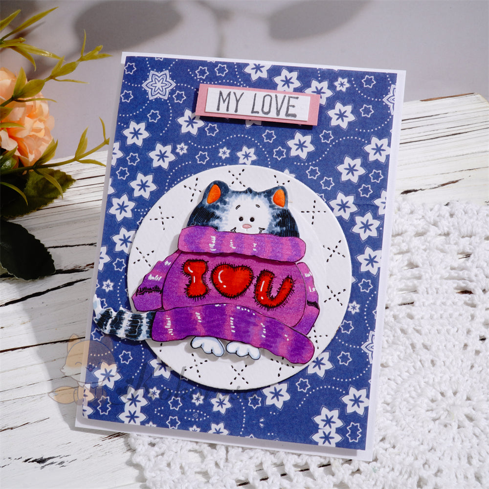 Kokorosa Metal Cutting Dies with 'I ♥ YOU' Sweater Cat