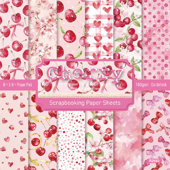 Kokorosa 24PCS 6" Cherry Scrapbook & Cardstock Paper
