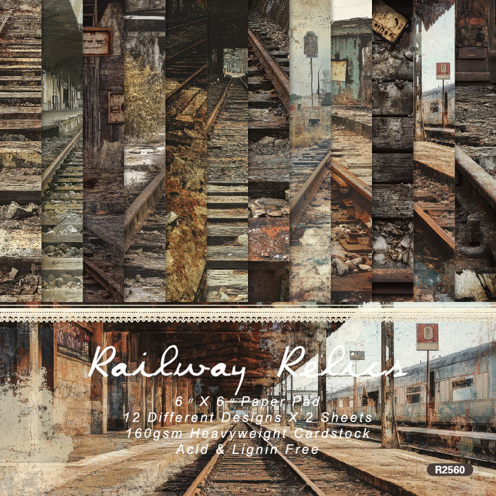 Kokorosa 24PCS 6" Railway Relies Scrapbook & Cardstock Paper