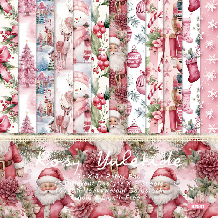 Kokorosa 24PCS 6" Rosy Yuletide Scrapbook & Cardstock Paper