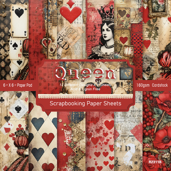 Kokorosa 24PCS 6" Queen Scrapbook & Cardstock Paper
