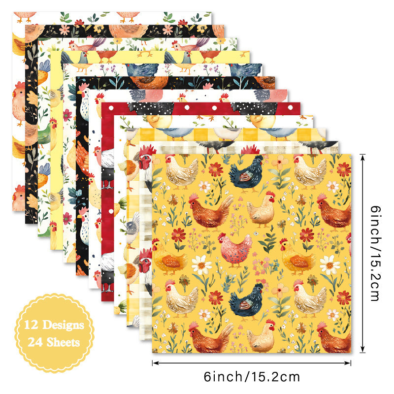 Kokorosa 24PCS 6" Chick Bloom Scrapbook & Cardstock Paper