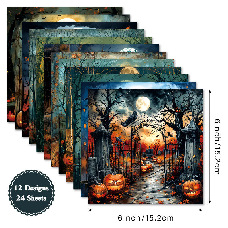 Kokorosa 24PCS 6" Haunt Scrapbook & Cardstock Paper