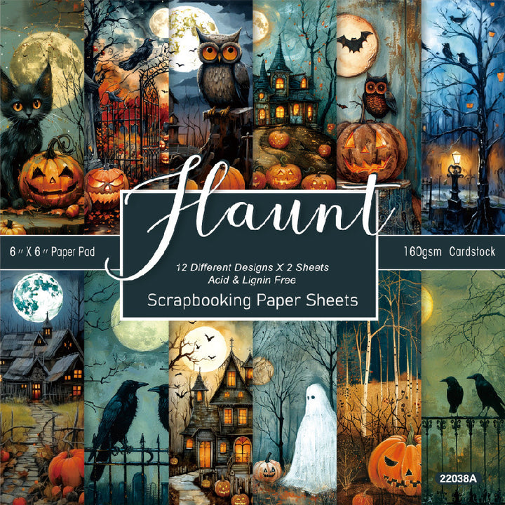 Kokorosa 24PCS 6" Haunt Scrapbook & Cardstock Paper
