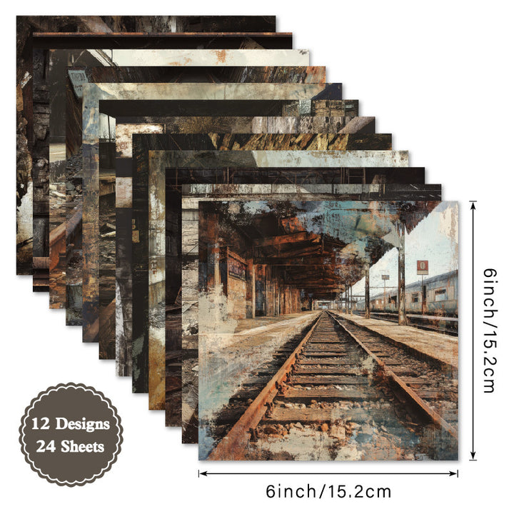 Kokorosa 24PCS 6" Railway Relies Scrapbook & Cardstock Paper