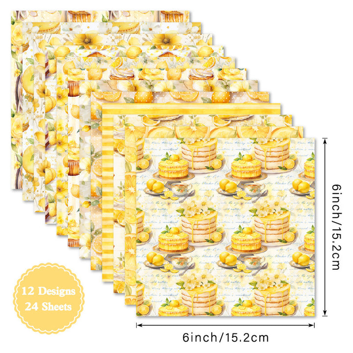 Kokorosa 24PCS 6" Lemon Delights Scrapbook & Cardstock Paper