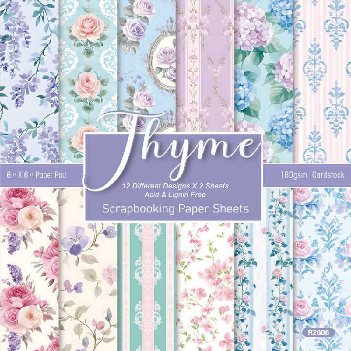 Kokorosa 24PCS 6" Thyme Scrapbook & Cardstock Paper