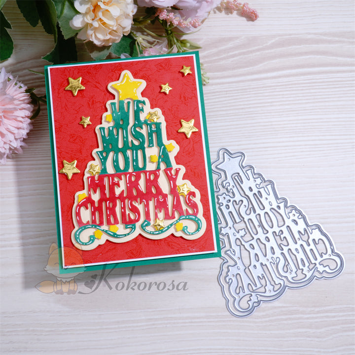 Kokorosa Metal Cutting Dies with "we wish you a merry christmas" Tree