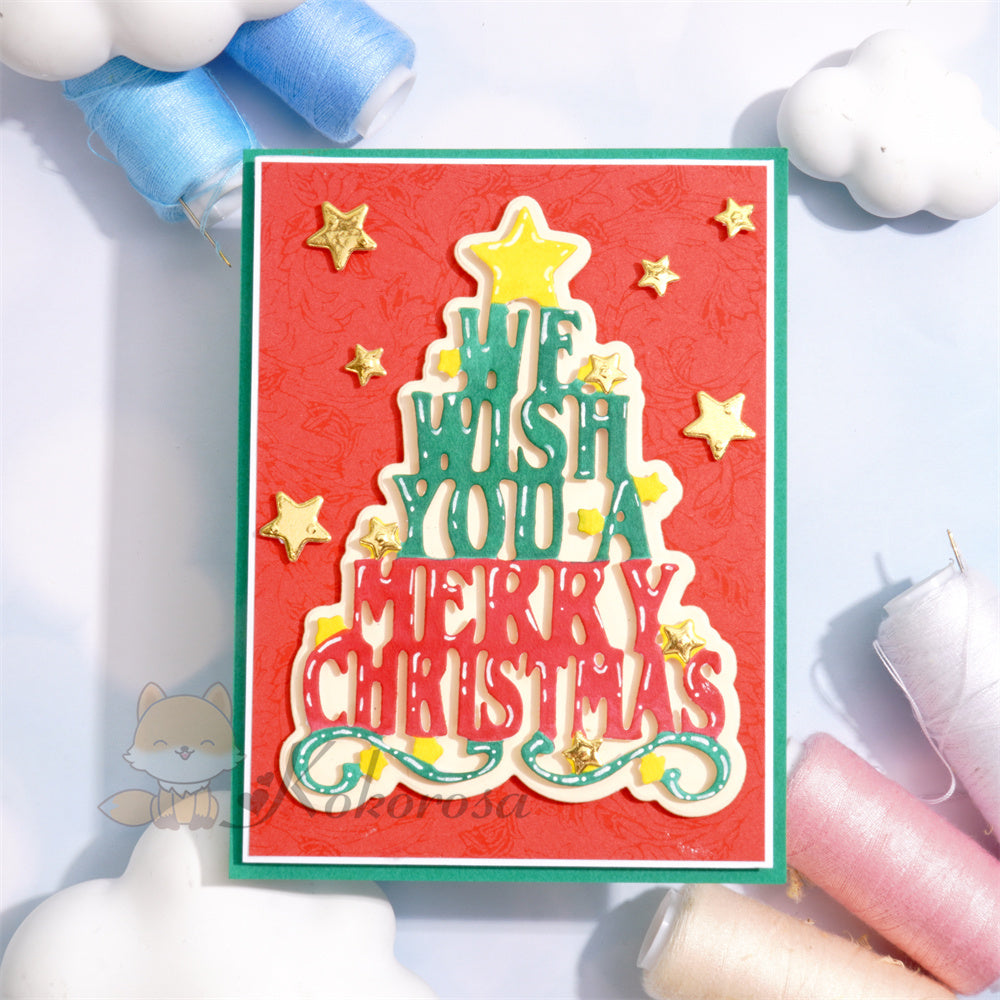 Kokorosa Metal Cutting Dies with "we wish you a merry christmas" Tree